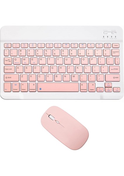 Bluetooth Ios Ipad Android Windows Uyumlu Klavye Mouse Seti - Sessiz - Şarjlı - Combo - Ultra Ince - Türkçe - Kablosuz Pembe