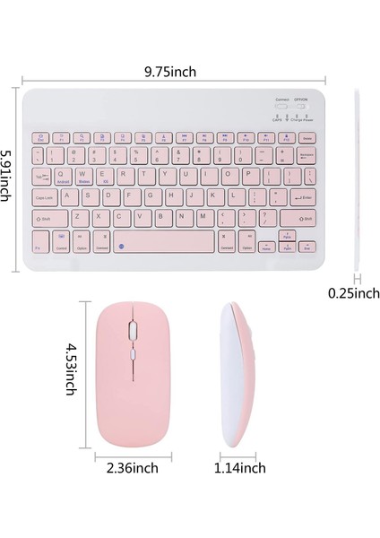 Bluetooth Ios Ipad Android Windows Uyumlu Klavye Mouse Seti - Sessiz - Şarjlı - Combo - Ultra Ince - Türkçe - Kablosuz Pembe