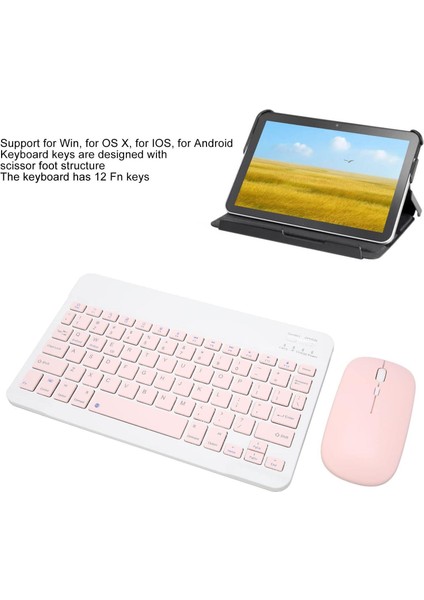 Bluetooth Ios Ipad Android Windows Uyumlu Klavye Mouse Seti - Sessiz - Şarjlı - Combo - Ultra Ince - Türkçe - Kablosuz Pembe