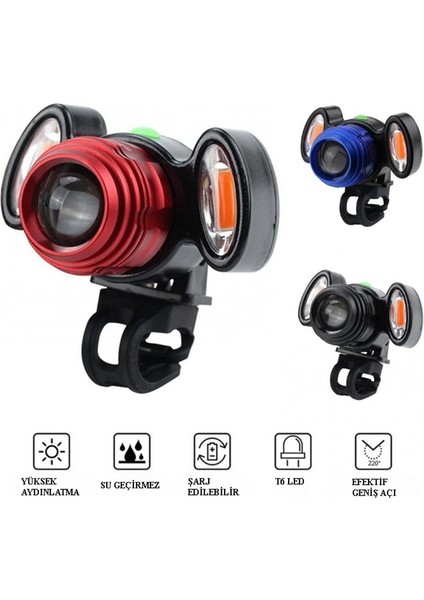 1200 Lümen Şarj Edilebilir IP65 Su Geçirmez Zoomlanabilir 4 Mod Bisiklet Farı Kafa Lambası 1800 Mah