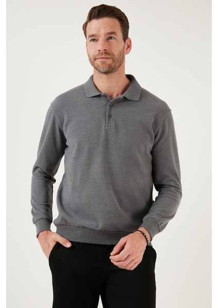 Pamuk Karışımlı Regular Fit Polo Yaka Kazak Erkek Kazak 456223