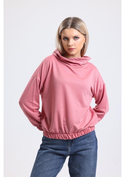 Yaka Detaylı Beli Lastikli Kadın Sweatshirt