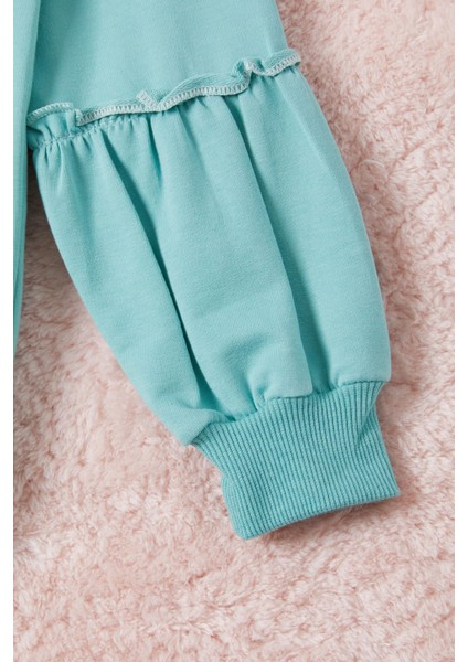 Yeşil Renkli Kalp Desenli Payetli Kız Çocuk Sweatshirt 16699 modelleri