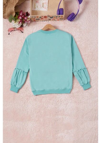 Yeşil Renkli Kalp Desenli Payetli Kız Çocuk Sweatshirt 16699 fırsatları