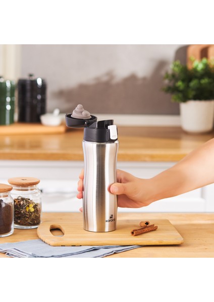Jüpiter Güvenlik Kilitli Sızdırmaz Kapaklı Paslanmaz Çelik Termos 395 ml Inox