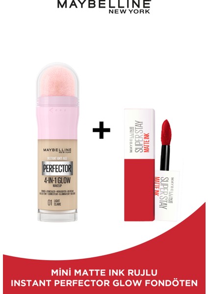 İnstant Perfector Glow 4 Etki 1 Arada Fondöten - 01 Light & Maybelline Mini Matte Ink