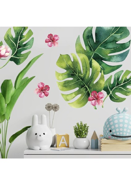 Tropikal Yapraklar Sudan Etkilenmez Banyo Duşakabin Sticker Seti