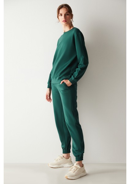 Yeşil Oversize Basic Sweatshirt