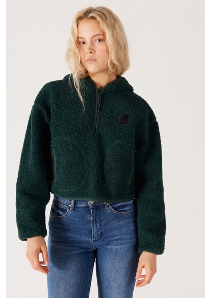 All Terrain Gear Regular Fit Kapüşonlu Yarım Fermuarlı Yeşil Sherpa Sweatshirt