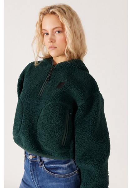 All Terrain Gear Regular Fit Kapüşonlu Yarım Fermuarlı Yeşil Sherpa Sweatshirt