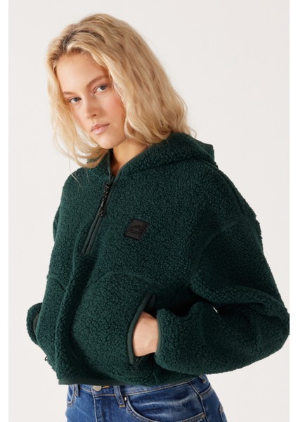 All Terrain Gear Regular Fit Kapüşonlu Yarım Fermuarlı Yeşil Sherpa Sweatshirt