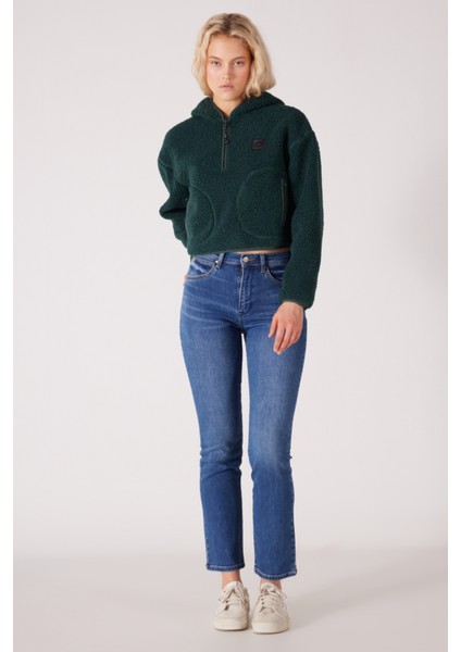 All Terrain Gear Regular Fit Kapüşonlu Yarım Fermuarlı Yeşil Sherpa Sweatshirt