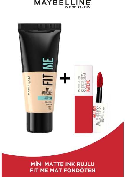 Fit Me Matte + Poreless Fondöten - 110 Porcelain & Maybelline Mini Matte Ink