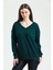 Fancy Kadın V Yaka Nefti Yeşili Regular Basic Sweatshirt 1