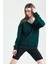 Fancy Kadın V Yaka Nefti Yeşili Regular Basic Sweatshirt 4