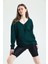 Fancy Kadın V Yaka Nefti Yeşili Regular Basic Sweatshirt 5