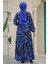 Desenli Sax Mavisi Tesettür Elbise 12437SX 3