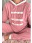 Pudra Three Line Desenli Kapşonlu Peluş Polar Pijama Takımı 4