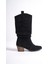MBHJ290-S Siyah Süet Kısa Kalın Topuklu Kadın Körüklü Bot & Bootie 2