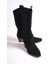 MBHJ290-S Siyah Süet Kısa Kalın Topuklu Kadın Körüklü Bot & Bootie 4