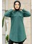 Neva Style Fermuarlı Çağla Yeşili Tesettür Kaşe Tunik 5944CY 2