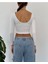 Mare Butik Kadın Kare Yaka Uzun Kol Sırtı U Detaylı Crop Top Bluz 2