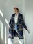 Özel Tasarım Retro Model Oversize Kruvaze Kareli Kaşe Kaban Kadın Füme 5