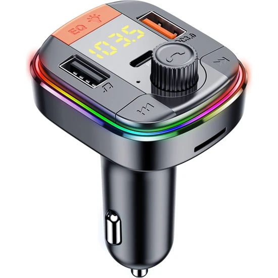 Plz Shop T832 Araba Bluetooth Fm Verici Renkli Işık Mp3 Çalar - Siyah (Yurt Dışından)