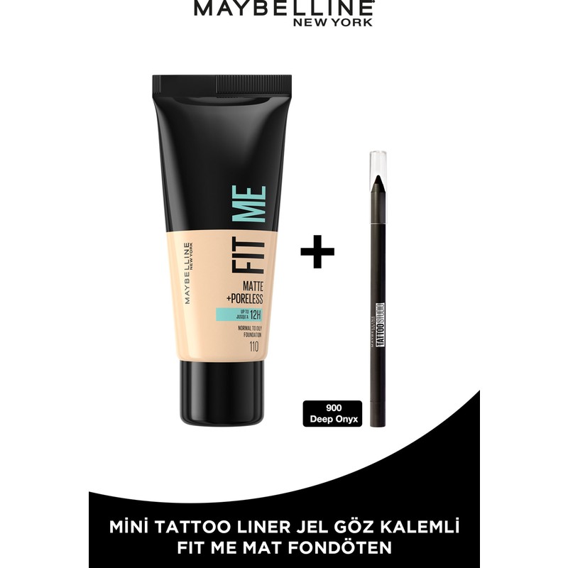 Maybelline New York Fit Me Matte+Poreless Fondöten - 110 Porcelain & Maybelline Mini Tattoo Liner Gel Pencil