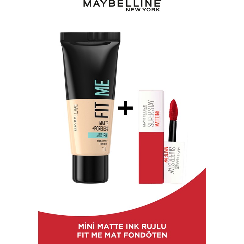 Maybelline New York Fit Me Matte + Poreless Fondöten - 110 Porcelain & Maybelline Mini Matte Ink