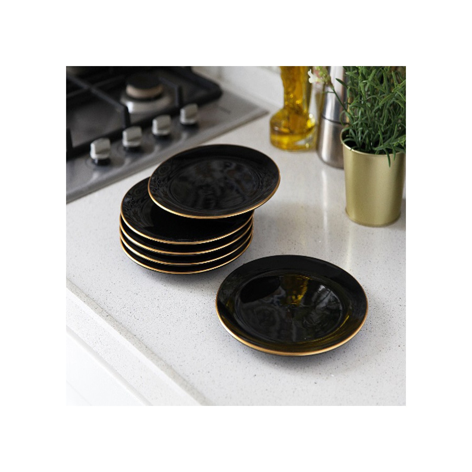 Keskin Bıçak Seramik Siyah Gold Pasta Tabağı 6lı Set 19 cm Fiyatı