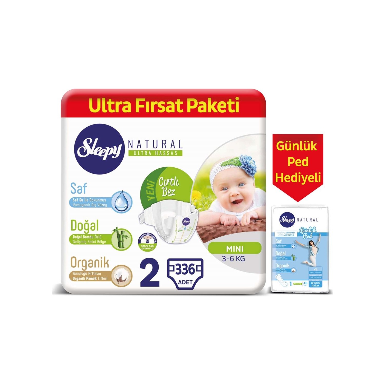Sleepy Natural Bebek Bezi 2 Numara Mini Natural 336�LI Fiyatı