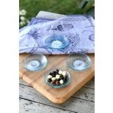 Sunu Loka Mavi Çizgili 4'lü Set Cam Mini Ikram Tabağı - 8,5 cm