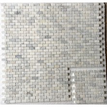 Pietramosaic Eskitme Doğal Taş Dekorasyon Tuğla Desen Beyaz-Gri Mermer Duvar Kaplama Fileli Mozaik 2,3x4,8 cm