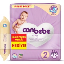 Canbebe Bebek Bezi 2 Beden 3-6 kg 72 x 4'lü + Islak Mendil