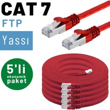 IRENIS 5 Adet  CAT7 Yassı Ethernet (Network, LAN) Kablosu, Kırmızı, 25 cm