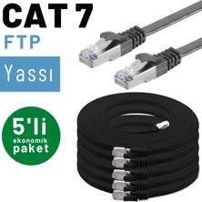 IRENIS 5 Adet  CAT7 Yassı Ethernet (Network, LAN) Kablosu, Siyah, 25 cm