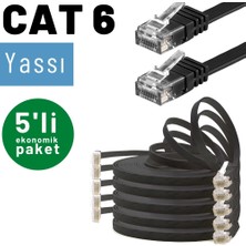 IRENIS 5 Adet CAT6 Yassı Ethernet (Network, LAN) Kablosu, Siyah, 1 metre