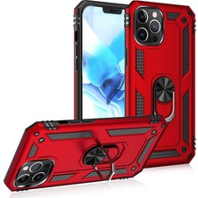 Case Street Apple iPhone 12 Pro Kılıf Tank Koruma Vega Standlı Yüzüklü Mıknatıslı Kırmızı