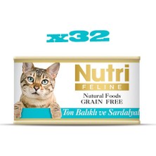 Nutri Feline Tahılsız Ton Balıklı & Sardalyalı Yaş Kedi Maması 85 gr x 32 Adet