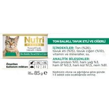 Nutri Feline Tahılsız Ton Balıklı & Tavuk Etli & Ciğerli Kedi Maması 85 gr x 32 Adet