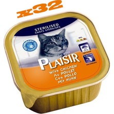 Plaisir Kısırlaştırılmış Pate Tavuk Etli Yaş Kedi Maması 100 gr x 32 Adet