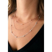 Funny Takı Beyaz ve Rose Renk Kaplanmış  Top Zincirli Üç Kat Zincirli  Kolye