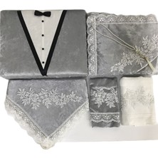 Lamazi Home Lamazihome Damat Figürlü Sandıklı Fransız Güpürlü Seccade Seti Bohça Takımı 6 Parça