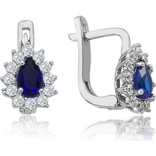 Mia Vento Pırlanta Montur Sentetik Damla Safir İtalyan Kilit Gümüş Küpe