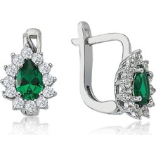 Mia Vento Pırlanta Montur Sentetik Damla Zümrüt İtalyan Kilit Gümüş Küpe