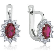 Mia Vento Pırlanta Montur Sentetik Oval Yakut İtalyan Kilit Gümüş Küpe