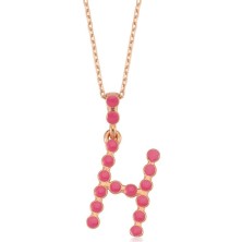 Mia Vento Neşeli Noktalar Kırmızı Neon Mineli H Harfi Gümüş Kolye