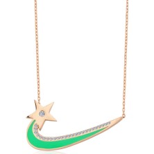 Mia Vento Işıltılı Yıldız Yansıması Ultraviyole Yeşil Neon Mineli Gümüş Kolye