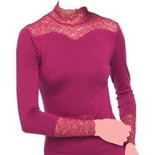 FSM1453 Kadın Modal Üzün Kollu Body Dantelli Bluz